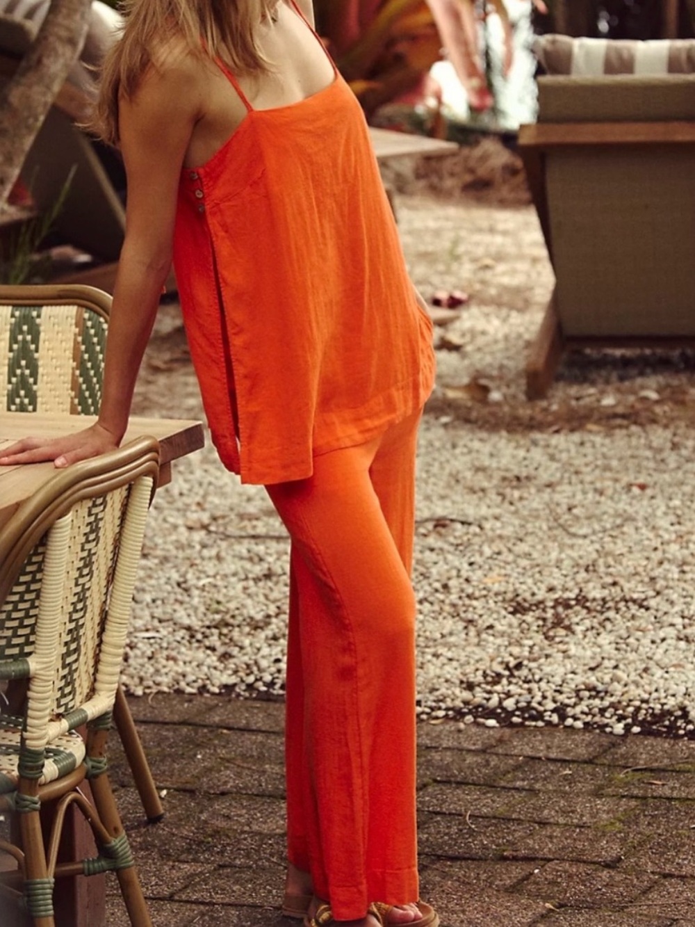 Free People Sightseer Linen Blend High Rise Wide Leg Pants Orange Size Medium